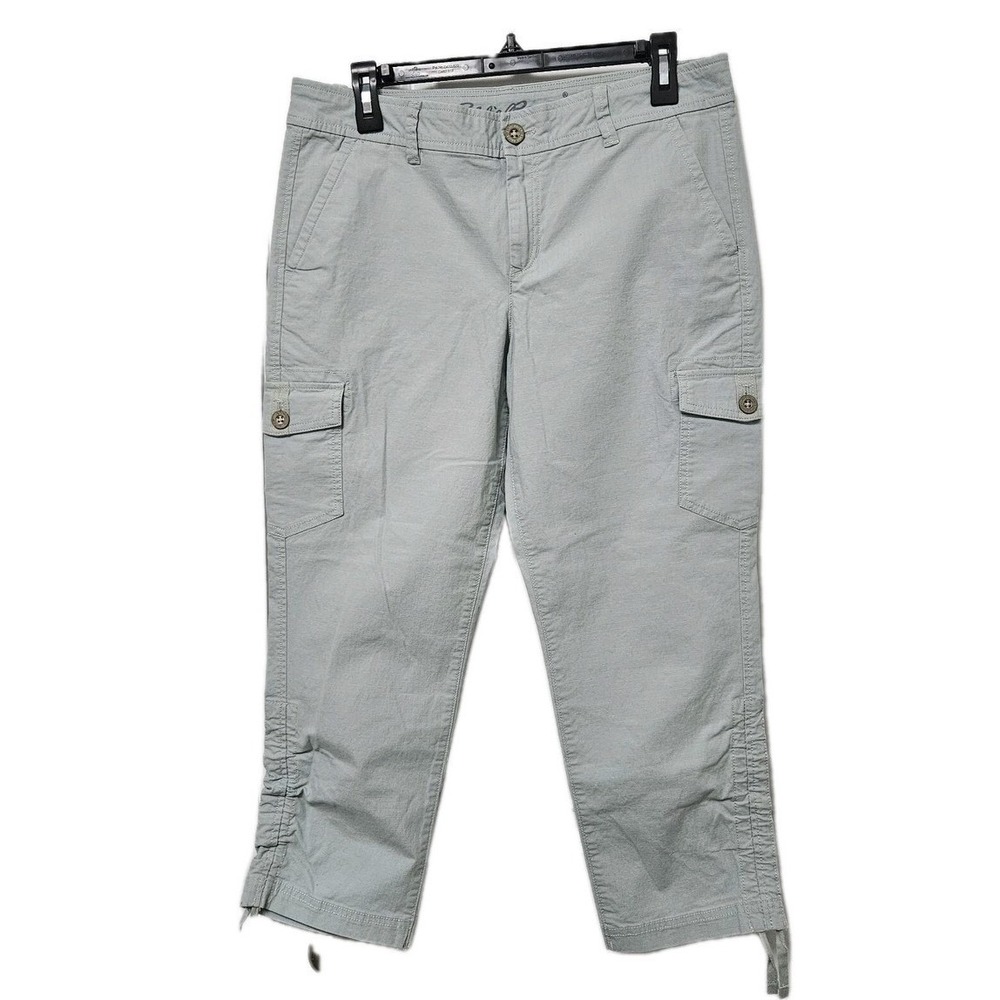 Eddie Bauer Cargo Pants Womens 6 Sage Green Cropped Ruched Hem Ripstop Utility